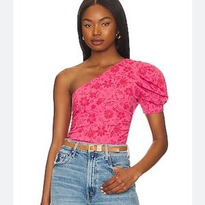 Free People Pink Floral One-Shoulder Bodysuit
